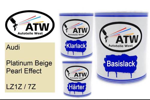 Audi, Platinum Beige Pearl Effect, LZ1Z / 7Z: 1L Lackdose + 1L Klarlack + 500ml Härter - Set, von ATW Autoteile West.